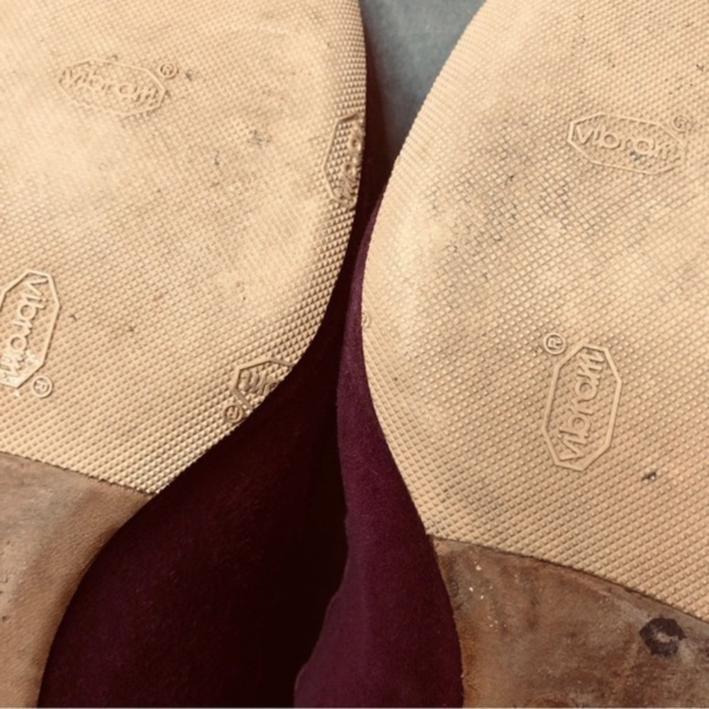 Chloe Lauren Scalloped Suede Ballet Flats Burgundy Plum Size 35.5 Made in Italy - Picture 9 of 11